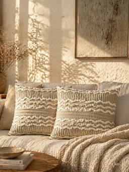 BELIHODE - Brown Sandline Drift Hand Crafted Cushion Covers (Pack of 2) (16 x 16 Inches)