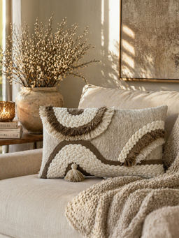 BELIHODE - Beige Dune Sculpt Hand Crafted Pillow Cover (12 x 20 Inches)