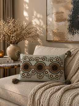 BELIHODE - Beige Terra Rhythm Hand Crafted Pillow Cover (12 x 20 Inches)
