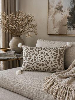 BELIHODE - Beige Threadscape Aurelia Hand Crafted Pillow Cover (12 x 20 Inches)