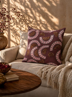 BELIHODE - Purple Aubra Arcs Hand Crafted Cushion Cover (16 x 16 Inches)