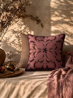 BELIHODE - Purple Mulled Crest Hand Crafted Cushion Cover (16 x 16 Inches)