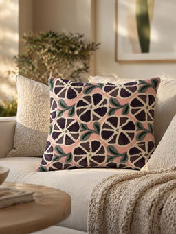 BELIHODE - Pink Plum Cadence Hand Crafted Cushion Cover (16 x 16 Inches)