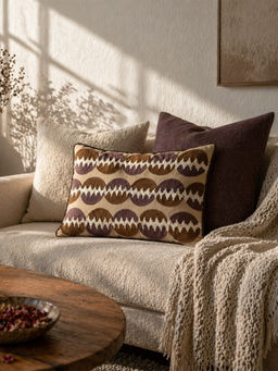 BELIHODE - Beige Linea Orbis Hand Crafted Pillow Cover (12 x 20 Inches)