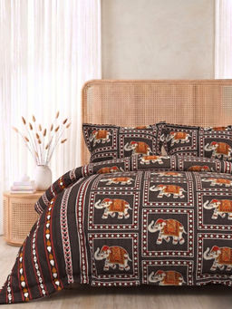the White Moss - Chocolate Brown 250Tc Pure Cotton Bedsheet with 2 Pillow Covers (King Size)