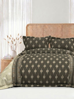 the White Moss - Olive Grey 250Tc Pure Cotton Reactive Bedsheet with 2 Pillow Covers (King Size)