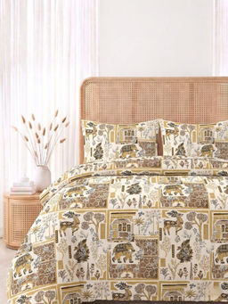 the White Moss - Beige 250Tc Pure Cotton Reactive Bedsheet with 2 Pillow Covers (King Size)