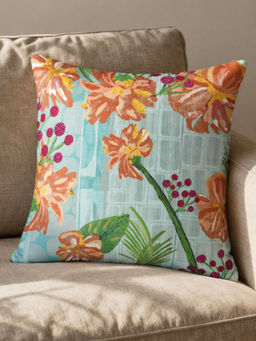Zeba World - Green Floral Hand Embroidered Reversible Cushion Cover (16 x 16 Inches)