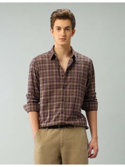 Arrow Sports - Sport Checks Brown Full Sleeves Collar Neck Shirt