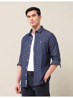 U.S. POLO ASSN. - Solid/Plain Blue Full Sleeves Collar Neck Shirt