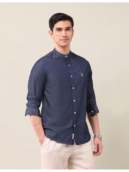 U.S. POLO ASSN. - Solid/Plain Blue Full Sleeves Collar Neck Shirt