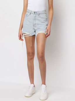 Missguided - Recycled Blue Ripped High Waisted Denim Mom Shorts