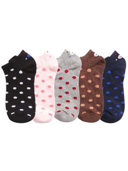 NEXT2SKIN - Womens Sneaker Length Polka Dots Colorful Cotton Socks (Pack of 5)