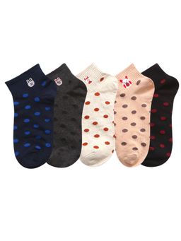 NEXT2SKIN - Womens Sneaker Length Colorful Polka Dots Cotton Socks (Pack of 5)