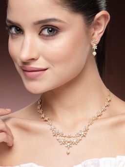 Estele - Dazzling Gold Finish Floral American Diamond Necklace Set – Party Sparkle