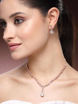 Estele - Luxury Rosegold Finish CZ Teardrop Necklace Set – Exclusive Evening Wear