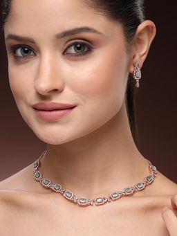 Estele - Premium Rosegold Plated Mint Green CZ Necklace Set –Evening Glam