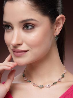 Estele - Rosegold Finish Green CZ Necklace Set|Dazzling Radiance for Celebrations