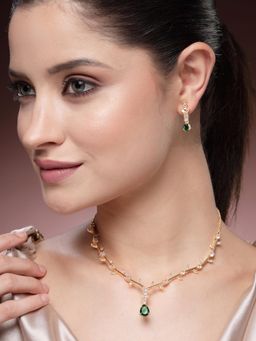 Estele - Gold Finish Green CZ Necklace Set – Glamorous Shine for Evening Parties