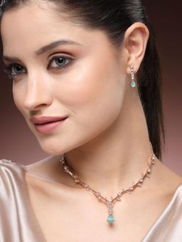 Estele - Opulent Rosegold Plated Mint Green CZ Necklace Set – Evening Elegance