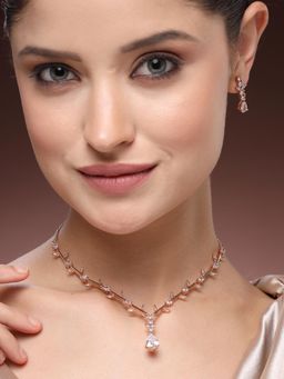 Estele - Rosegold Finish Necklace Set: Dazzling White CZ Glam for Cocktail Nights