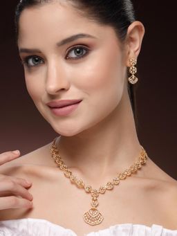 Estele - Lustrous Gold Plated American Diamond Necklace Set – Glam Evening Jewelry