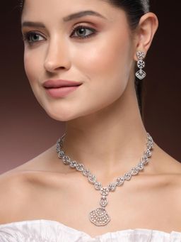 Estele - Everlasting Rhodium Finish CZ Necklace Set – Luxury Wedding Look