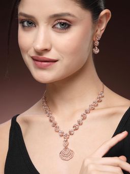Estele - Radiant Rosegold Finish CZ Necklace Set –Bridal Jewelry Collection