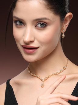Estele - Exquisite Gold Finish CZ Teardrop Necklace Set – Luxury Festive Occasion
