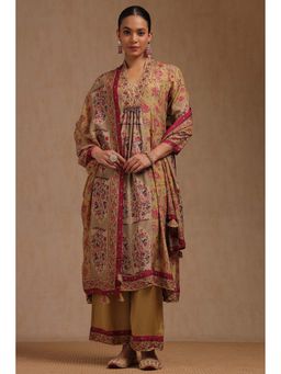 Soch - Mustard Floral Kurta with Palazzo & Dupatta