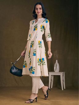 FASHOR - Off White Floral Kurta with Pant