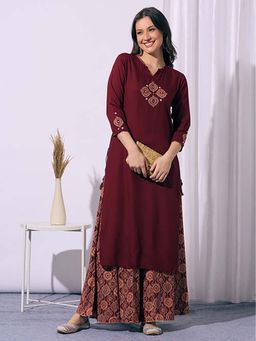 FASHOR - Maroon Printed Kurta with Palazzo