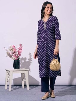 FASHOR - Purple Printed Kurta with Pant
