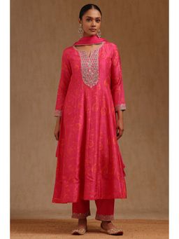 Soch - Pink Embroidered Anarkali Kurta with Pant & Dupatta