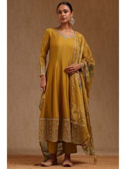 Soch - Mustard Floral Anarkali Kurta with Pant & Dupatta