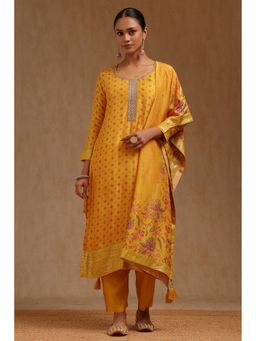 Soch - Mustard Floral Kurta with Pant & Dupatta