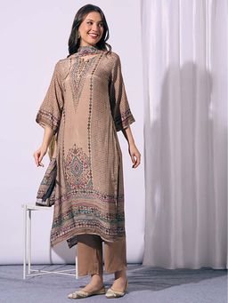 FASHOR - Beige Printed Kurta with Pant & Dupatta