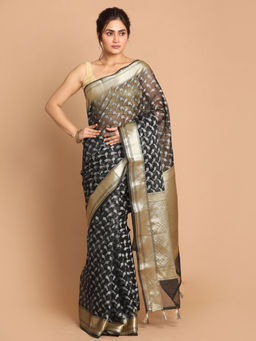Indethnic - Banarasi Black Woven Design Festive Wear Saree With Unstitched Blouse