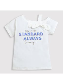 TINY GIRL - Cotton Printed Detailed Bow Top- Off White