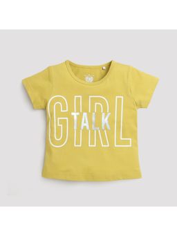 TINY GIRL - Cotton Half Sleeves Printed Top- Mustard