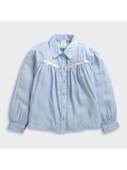 TINY GIRL - Full Sleeves Soild Sequence Detailed Shirt- Light Blue