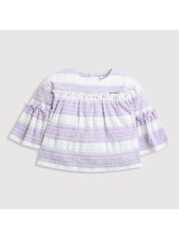 TINY GIRL - Frill Sleeves Stripe Printed Top- Lavender