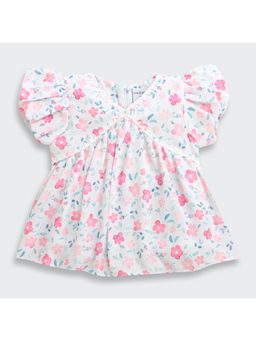 TINY GIRL - Cotton Frill Sleeves Floral Printed Top- Pink