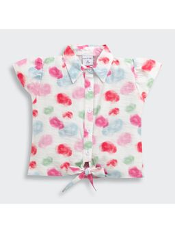 TINY GIRL - Half Sleeves Printed Front Tie up Shirt- Pink