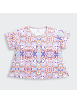 TINY GIRL - Half Sleeves AII over Printed Top- Purple