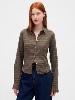 GAP - Women Checks Skinny Fit Spread Collar Brown Shirt
