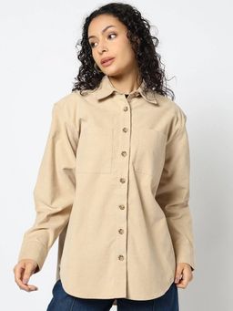 GAP - Women Corduroy Relaxed Fit Beige Shirt