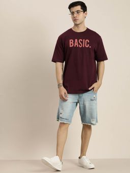 DILLINGER - Maroon Typographic Oversized T-Shirt
