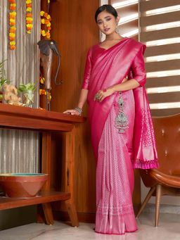 Odette - Pink Colour Kanjivaram Silk Saree with Unstitched Blouse