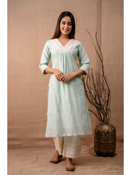 EKOHUM - Chanderi Embroidered Green Kurta